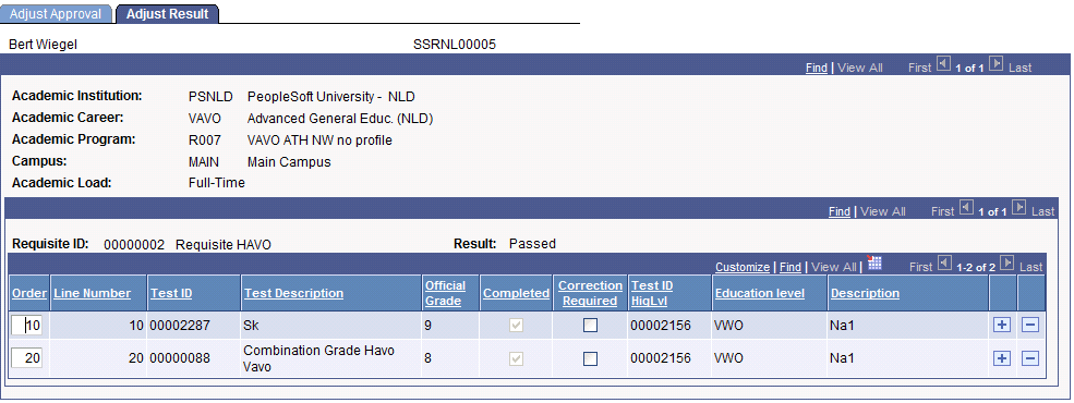 Adjust Result page