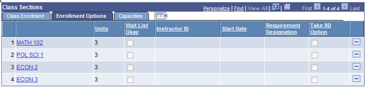 APT (Academic Progress Tracker) Enrollment Class page Sections grid: Enrollment Options tab