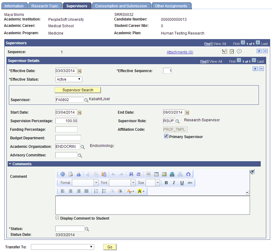 Candidate Management - Supervisors page Candidate Management - Supervisors page