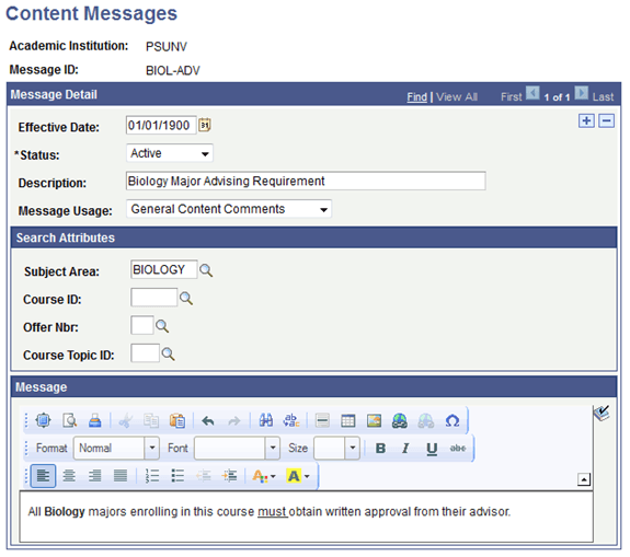 Content Messages page Content Messages page