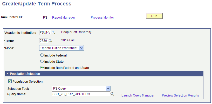Create/Update Term Process page Create/Update Term Process page