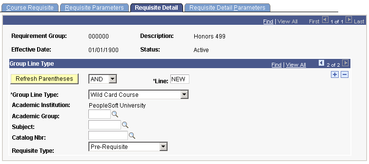 Creating a detail line for wild card course (CRSE_RQS_RSTR_DET)