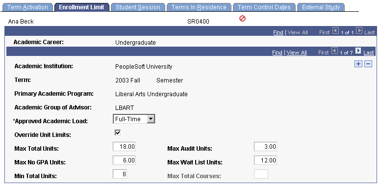 Enrollment Limit page Enrollment Limit page