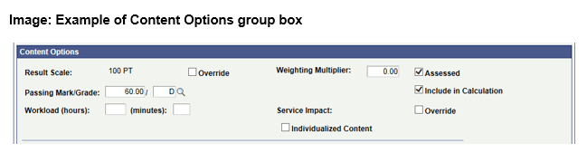 Example of Content Options group box Example of Content Options group box