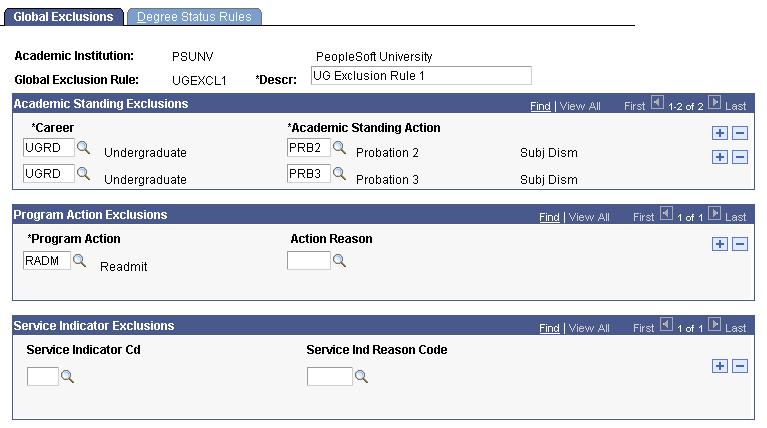 Global Exclusions page Global Exclusions page