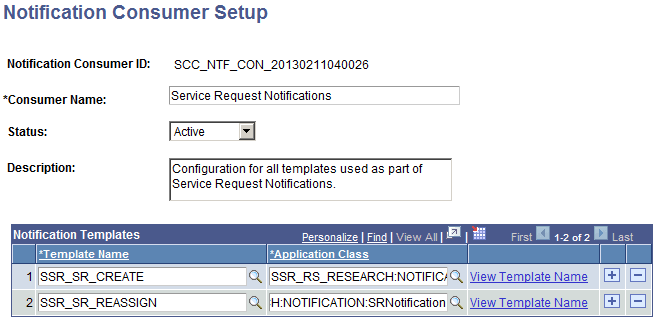 Notification Consumer Setup page example for Service Requests Notification Consumer Setup page example for Service Requests