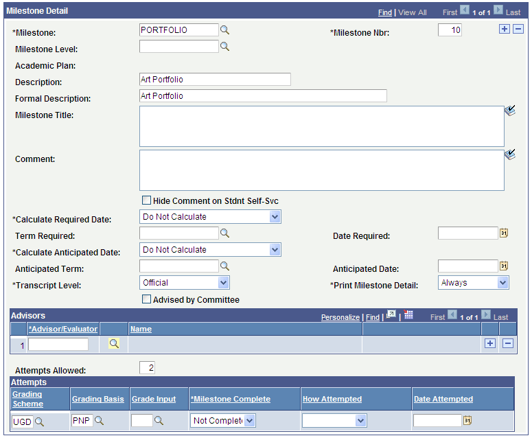 Process Milestones page (2 of 2)