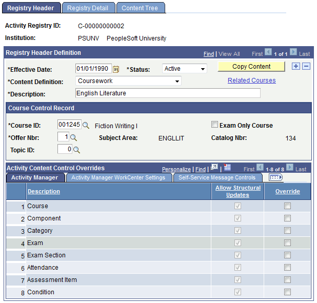 Registry Header page: Activity Manager tab Registry Header page: Activity Manager tab