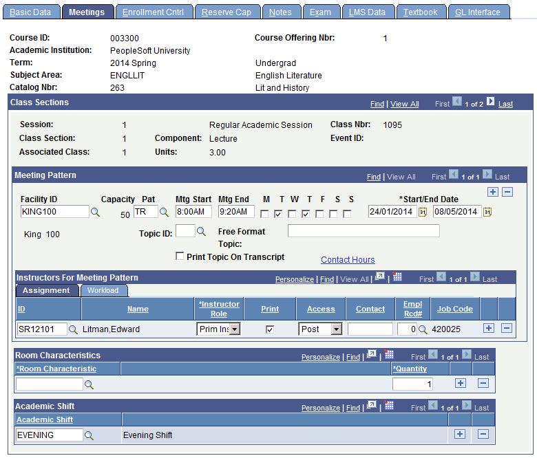 Schedule of Classes - Meetings page