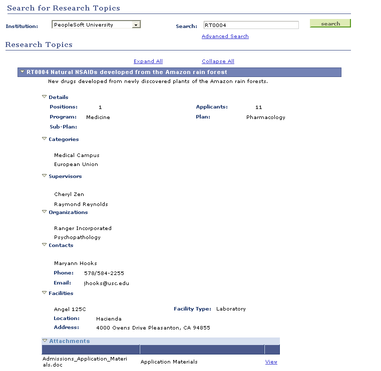 Search for Research Topics page example Search for Research Topics page example