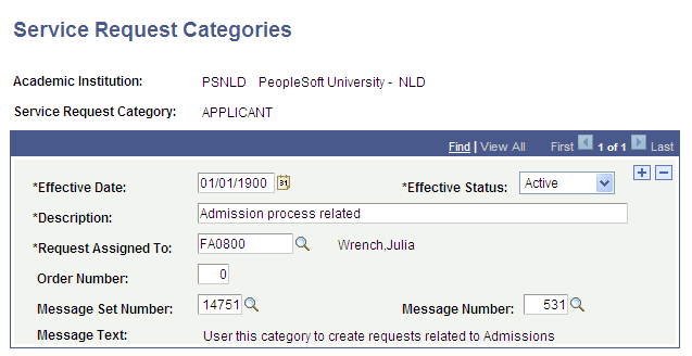 Service Request Categories page Service Request Categories page