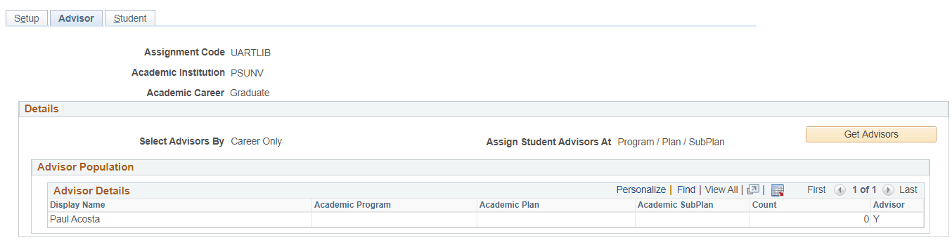 Student Advisor Assignment - Advisor page