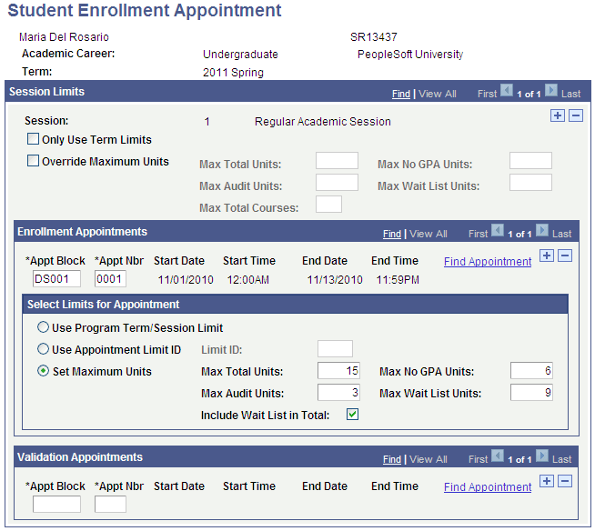 Student Enrollment Appointment page Student Enrollment Appointment page