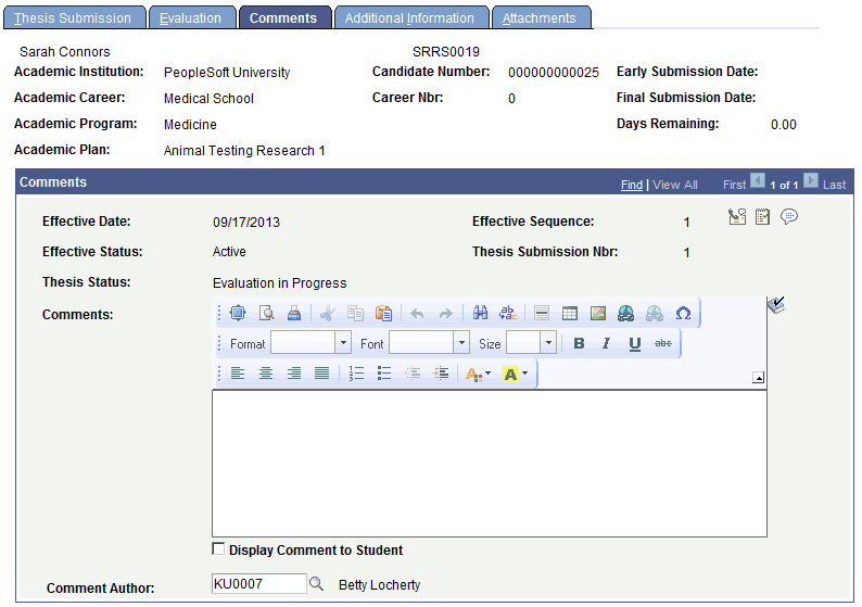 Thesis Management – Comments page