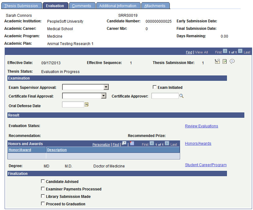 Thesis Management – Evaluation page