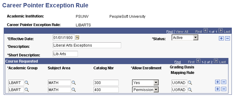 Viewing grading basis mapping rules on the Career Pointer Exception Rule page (CAR_PTR_EXCEPTIONS) Viewing grading basis mapping rules on the Career Pointer Exception Rule page (CAR_PTR_EXCEPTIONS)