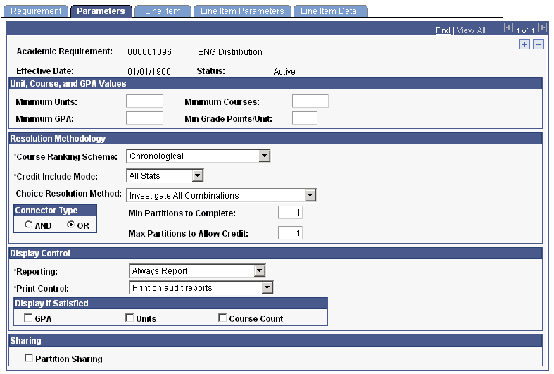 Parameters page