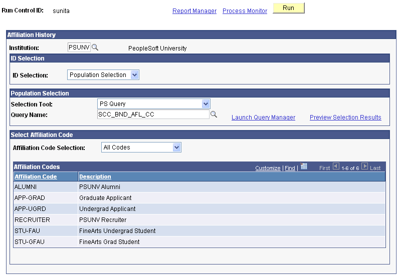 Affiliation Batch Processing page