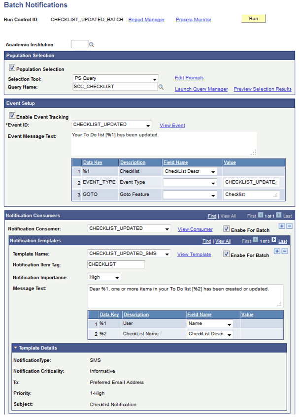 Batch Notifications Page