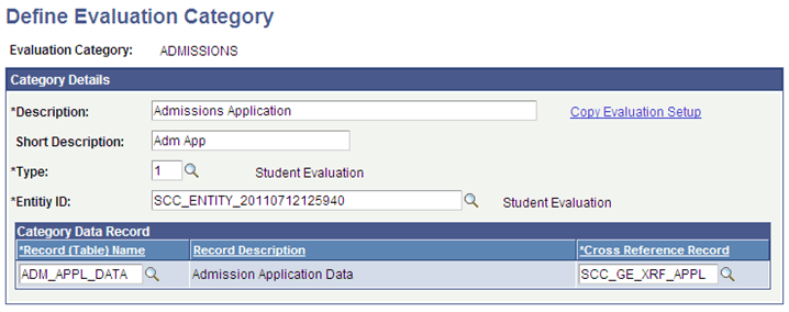 Define Evaluation Category page Define Evaluation Category page