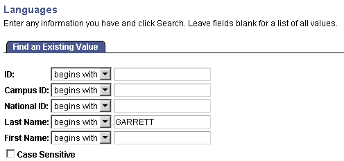 Entering criteria on a search box page in Advanced Search mode Entering criteria on a search box page in Advanced Search mode