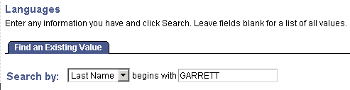 Entering criteria on a search box page in Basic Search mode Entering criteria on a search box page in Basic Search mode