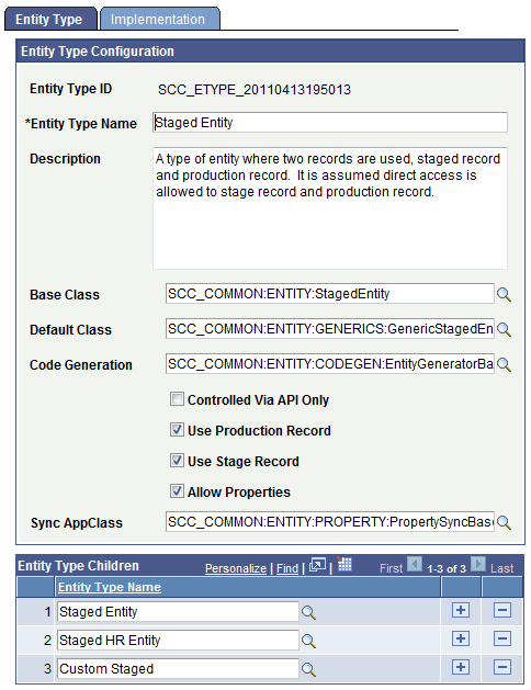 Entity Type page
