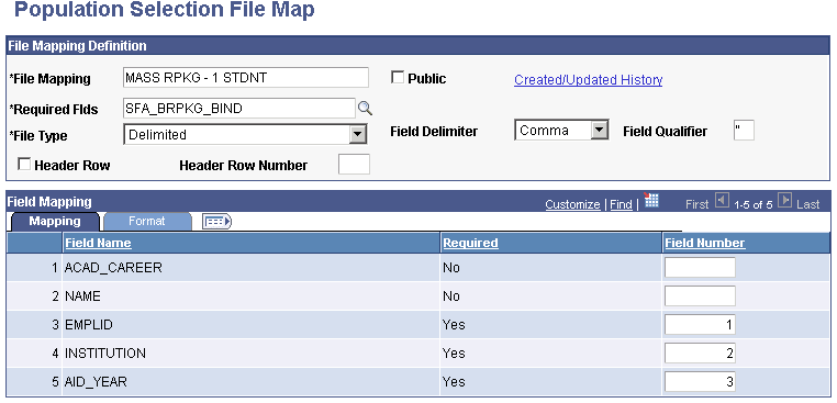 Example of the Population Selection File Map page