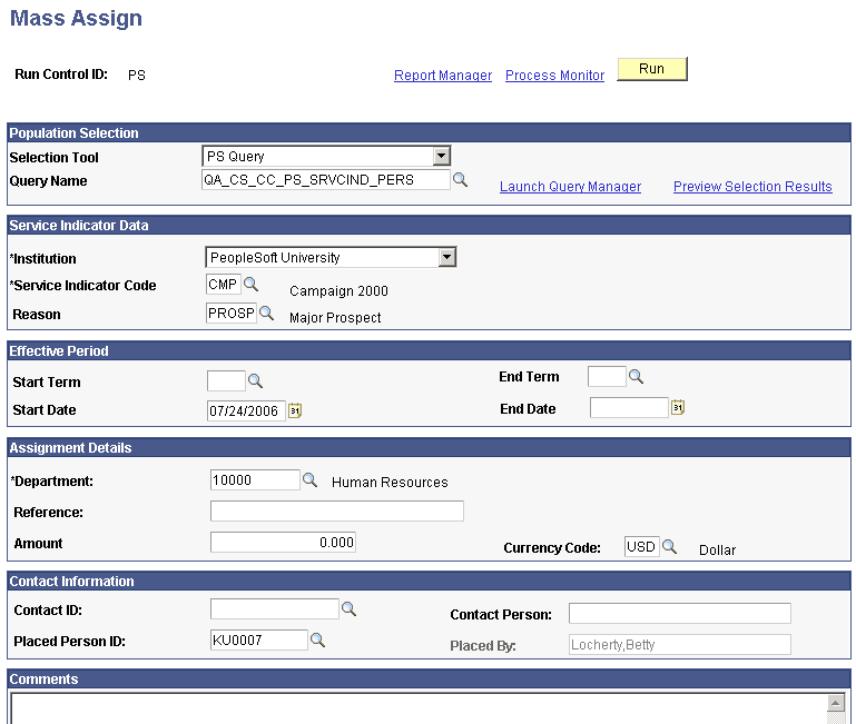 Mass Assign page Mass Assign page