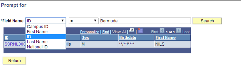 Prompt Window for Example Of Define Rule Page Using A LOV From Field Record Prompts