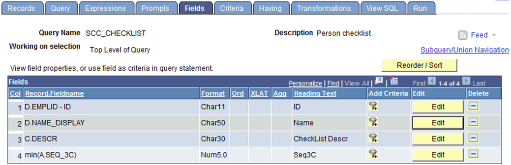 PSQuery Fields Page