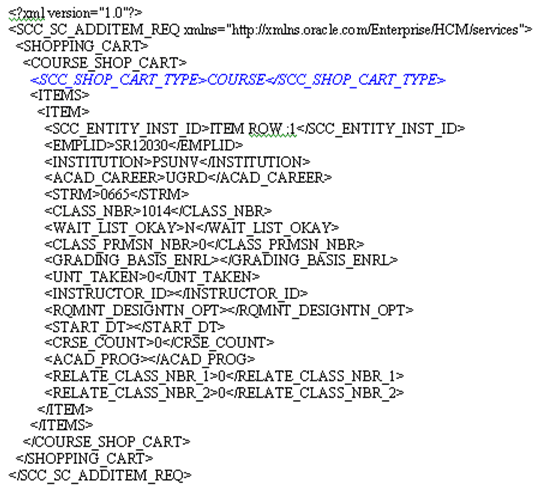 Sample SCC_SC_ADDITEM_REQ.xml from the Enrollment shopping cart
