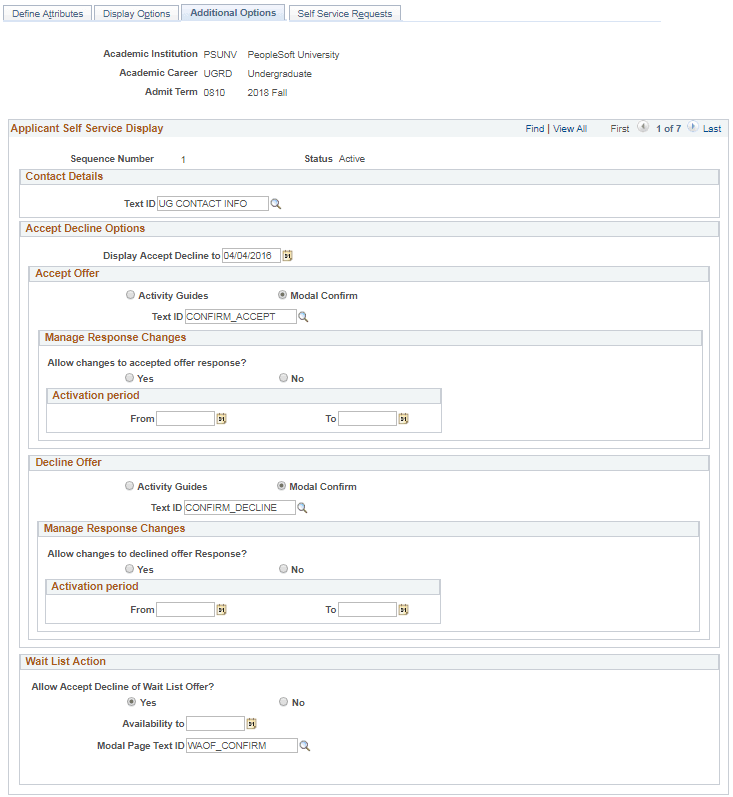 Additional Options page
