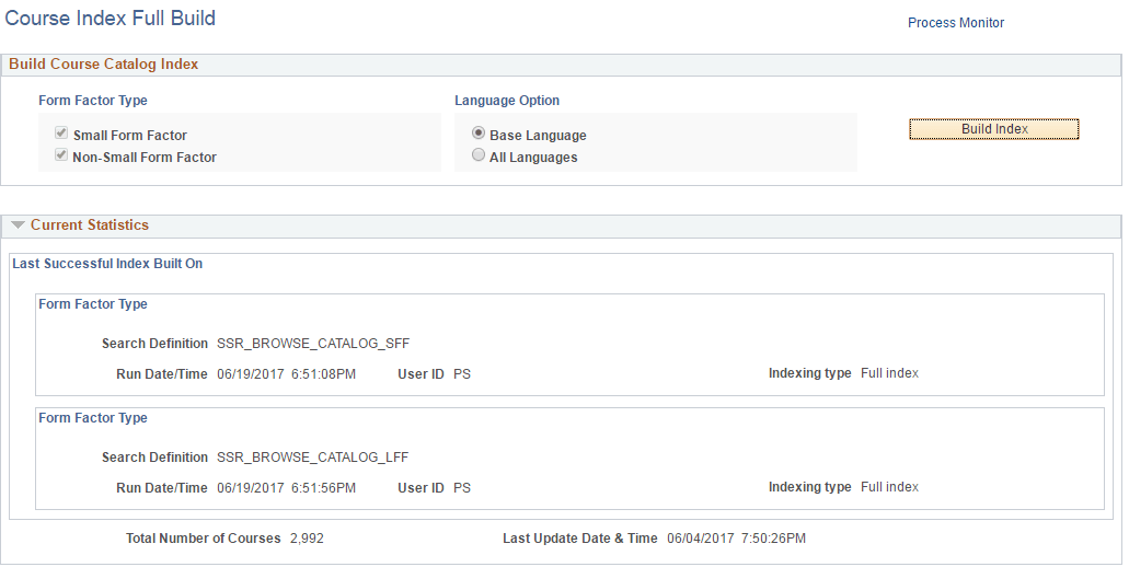 Course Index Full Build page