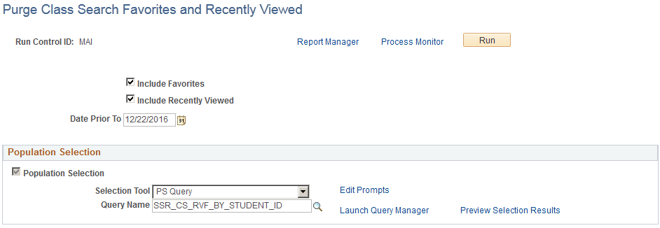 Purge Class Search Favorites and Recently Viewed page