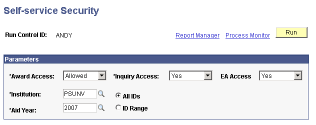 Self-service Security page