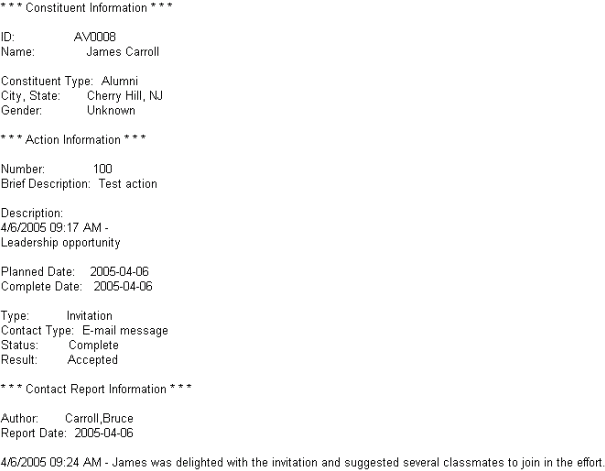 Send contact report example Send contact report example