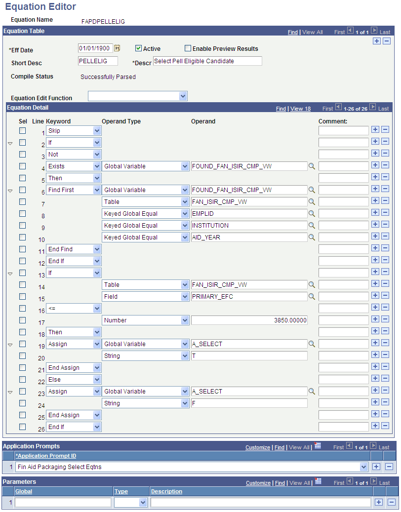 Equation Editor page, FAPDPELLELIG example Equation Editor page, FAPDPELLELIG example