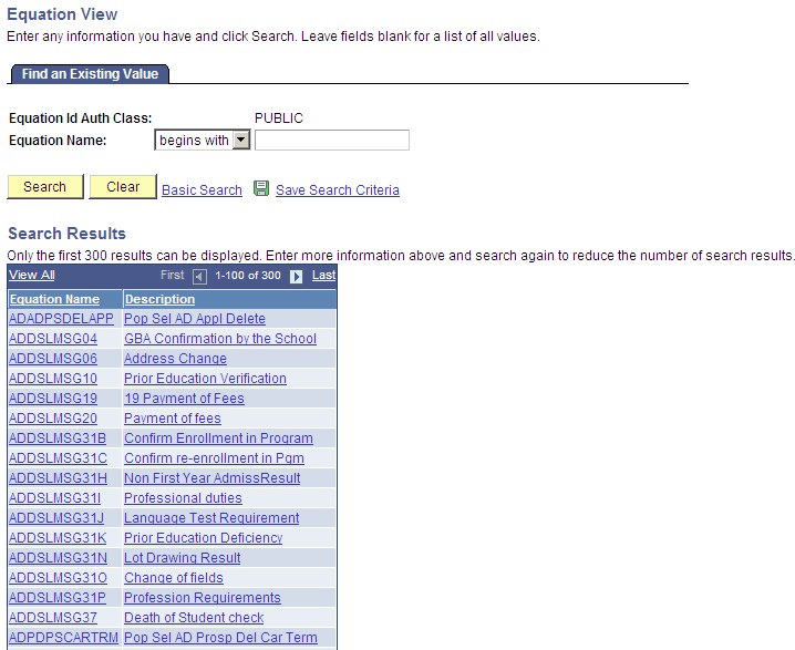Equation View page