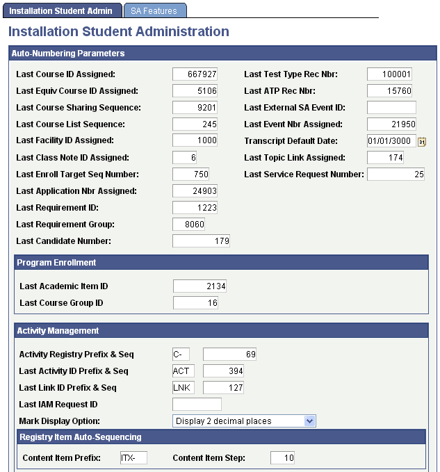 Installation Student Admin page (1 of 2) Installation Student Admin page (1 of 2)