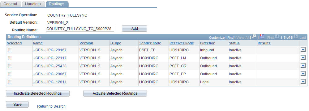Service Operations page routings