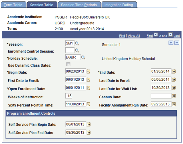 Session Table page
