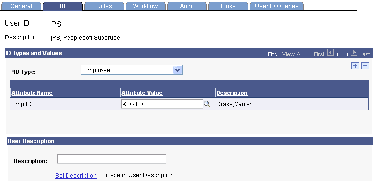 User Profile page, ID tab