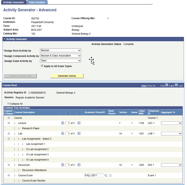 Activity Generator-Advanced page