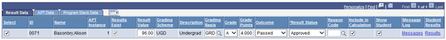APT (Academic Progress Tracker) Administrative Roster page: Result Messages for APT Action Calculate Results