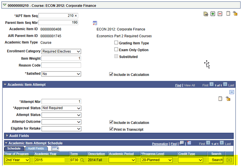 APT (Academic Progress Tracker) example: add course step 3