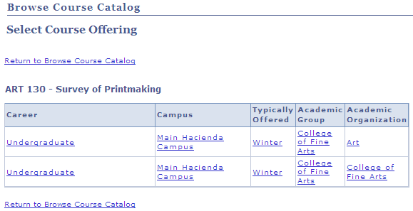 Browse Course Catalog - Select Course Offering page Browse Course Catalog - Select Course Offering page