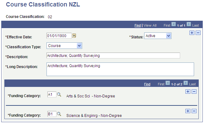 Course Classification NZL page