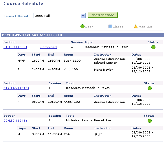 Course Schedule page Course Schedule page