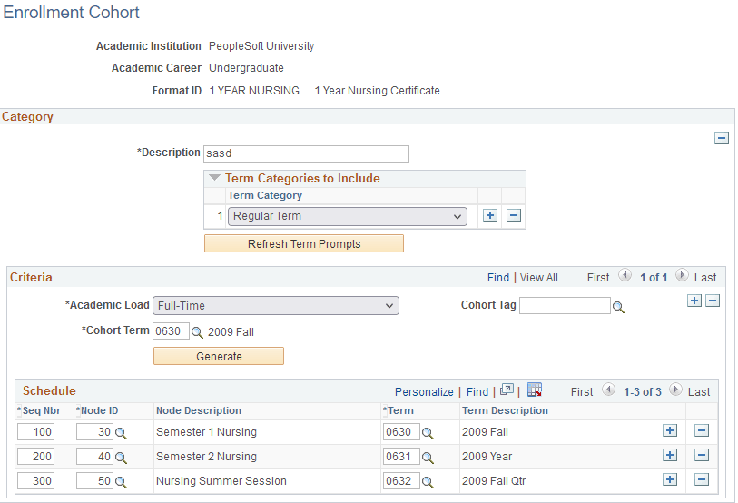 Enrollment Cohort page